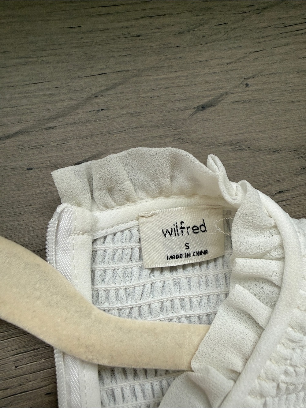 WILFRED Sheer-Sleeve White Textured Blouse with Ruffle Hem - Picture 2 of 6